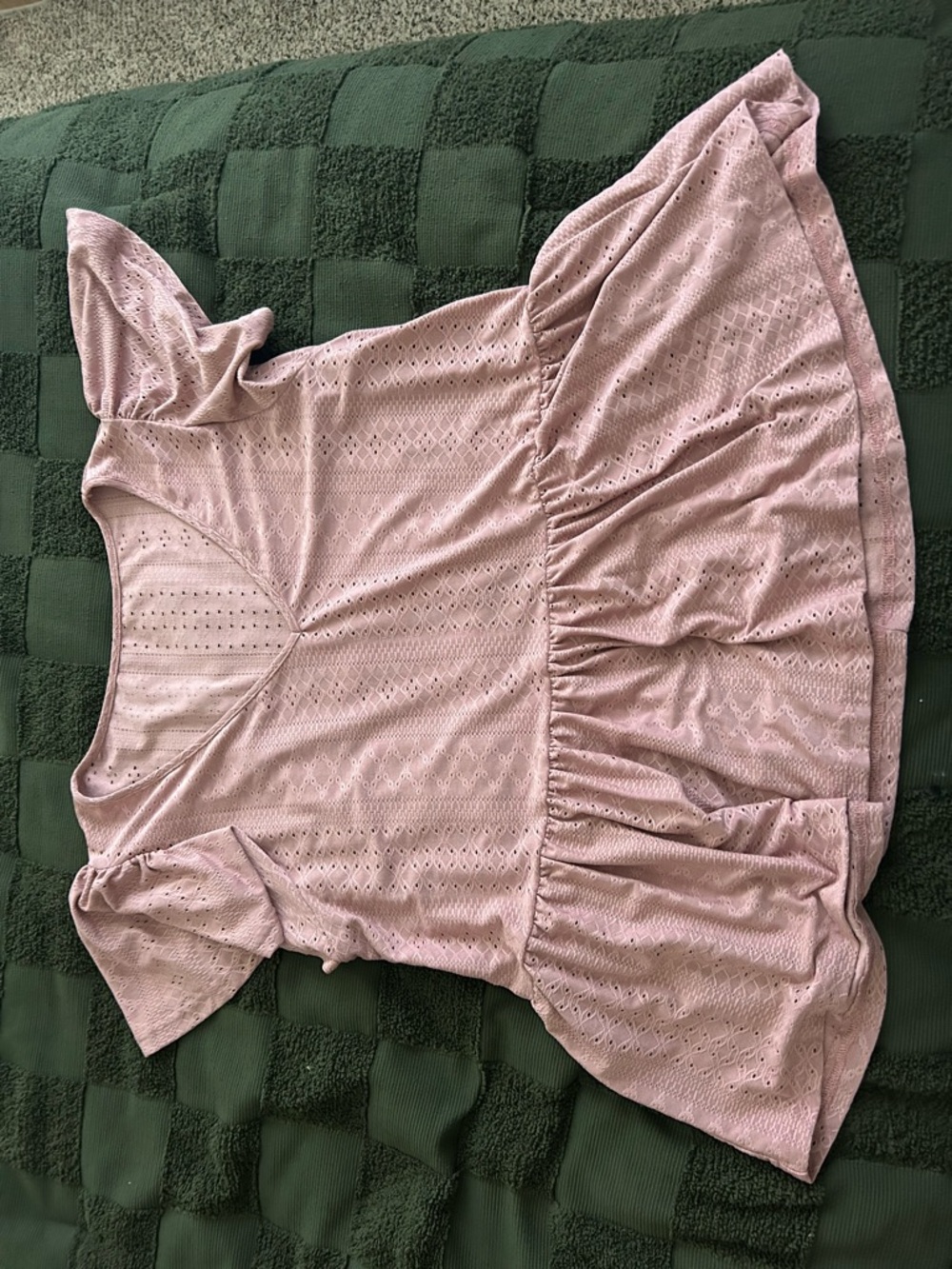 SHEIN Dusty Pink Eyelet Ruffle Peplum Tunic Top